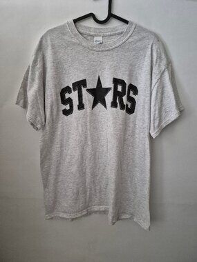 Gildan Stars L Short Sleeve Heather Gray Crew Neck Graphic T-Shirt Tee Shirt